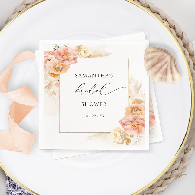 Servilleta De Papel Elegante Peach y Cream Floral Bridal Shower (Subido por el creador)
