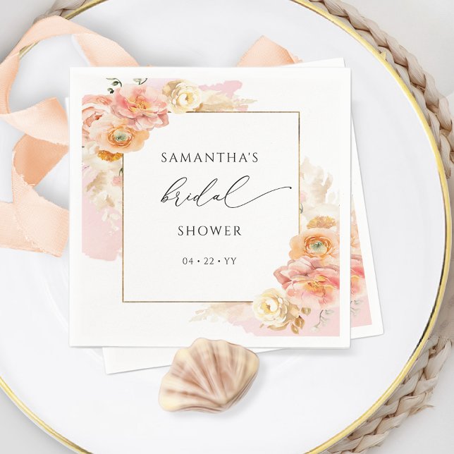 Servilleta De Papel Elegante Peach y Rubor Pink Floral Bridal Shower (Subido por el creador)
