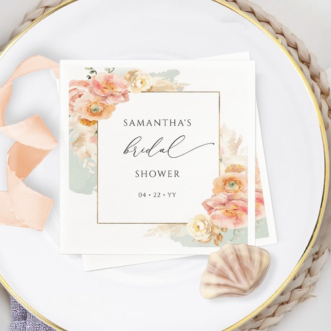 Servilleta De Papel Elegante Peach y Sage Floral Bridal Shower (Subido por el creador)