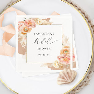 Servilleta De Papel Elegante Peach y Terracotta Floral Bridal Shower