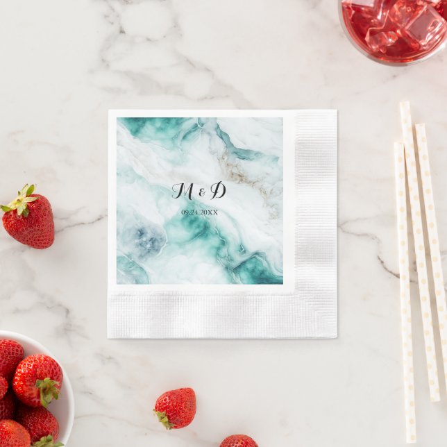 Servilleta De Papel Elegante Peacock Green Marble Bodas Napkins (In situ)