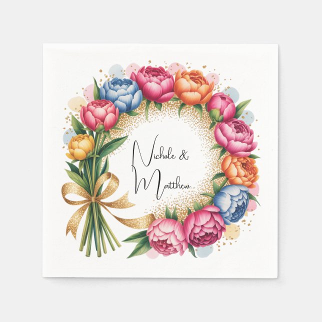 Servilleta De Papel Elegante Peony Bouquet Boda (Anverso)