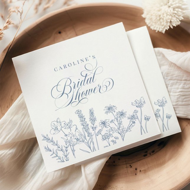 Servilleta De Papel Elegante Periwinkle Blue Wildflower Bridal Shower (Subido por el creador)