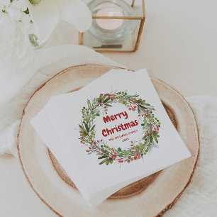 Servilleta De Papel Elegante Personalizable de Navidades Wreath Waterc
