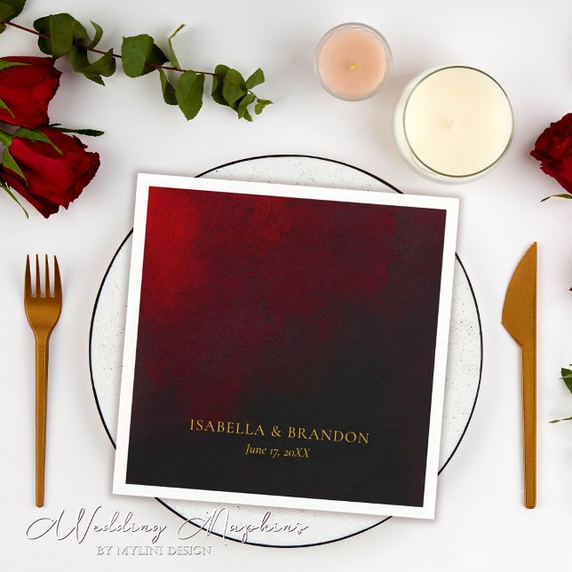 Servilleta De Papel Elegante Personalizado Boda negro rojo dorado (Subido por el creador)