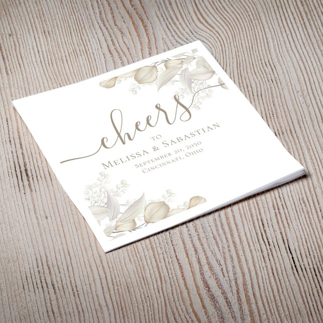 Servilleta De Papel Elegante Personalizado Boda Sage Greenery (Elegant wedding custom cocktail napkin with sage green greenery)