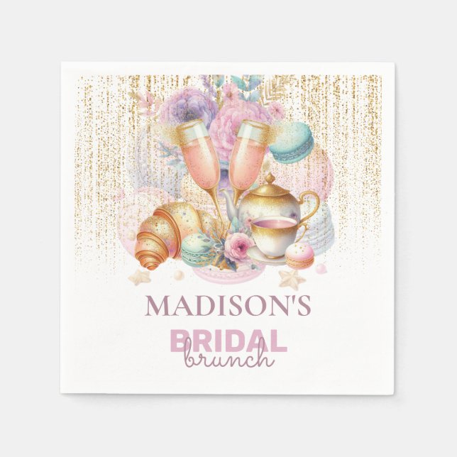 Servilleta De Papel Elegante Personalizado Brunch Bridal purpurina Ros (Anverso)