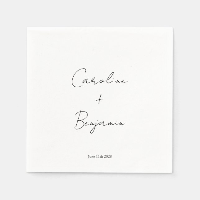 Servilleta De Papel Elegante Personalizado de Boda de guiones blancos  (Anverso)