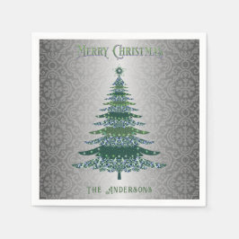 Servilleta De Papel Elegante Personalizado de nombre verde plateado ár