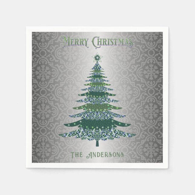 Servilleta De Papel Elegante Personalizado de nombre verde plateado ár (Anverso)