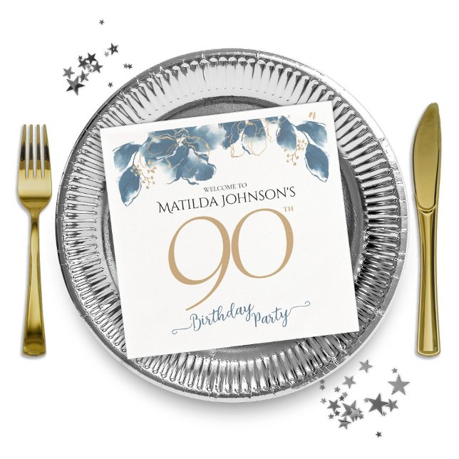 Servilleta De Papel Elegante Personalizado floral fiesta de cumpleaños (Elegant Floral Custom 90th Birthday Party Napkins)