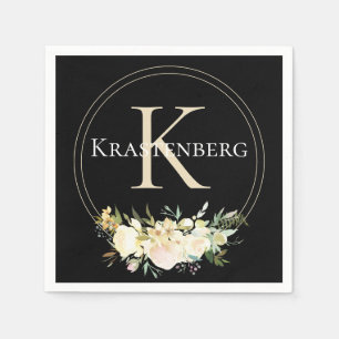 Servilleta De Papel Elegante Personalizado Monograma Nombre rosas blan