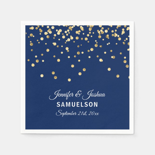 Servilleta De Papel Elegante Personalizado NAVY AZUL Gold Confetti Bod (Anverso)