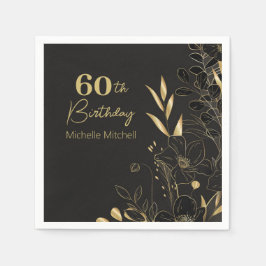 Servilleta De Papel Elegante Personalizado Oro Negro 60 cumpleaños Cua