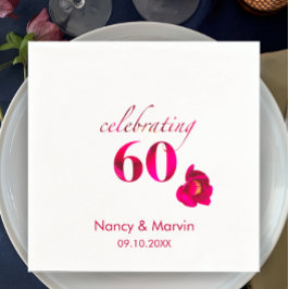 Servilleta De Papel Elegante Personalizado Rojo Rosa Floral 60 Anivers