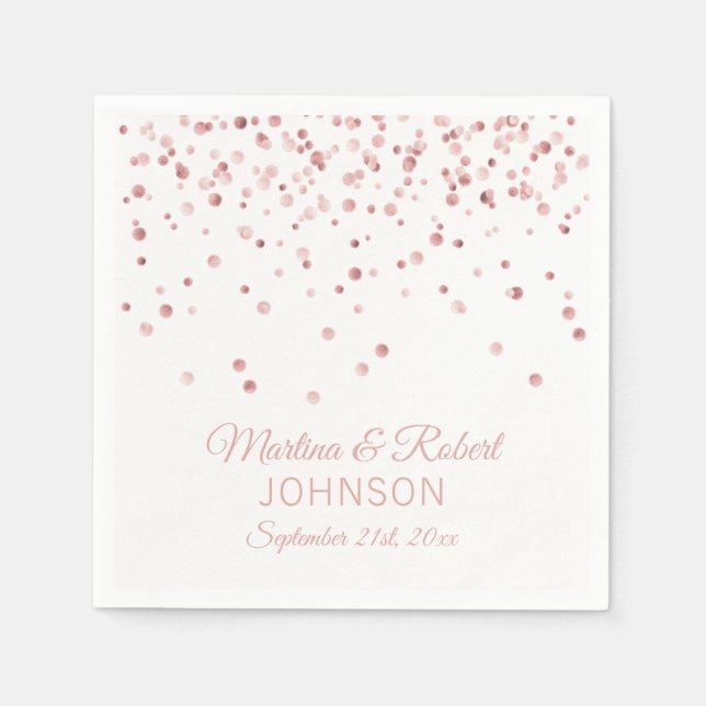 Servilleta De Papel Elegante Personalizado Rosa Blanca Boda de Confett (Anverso)