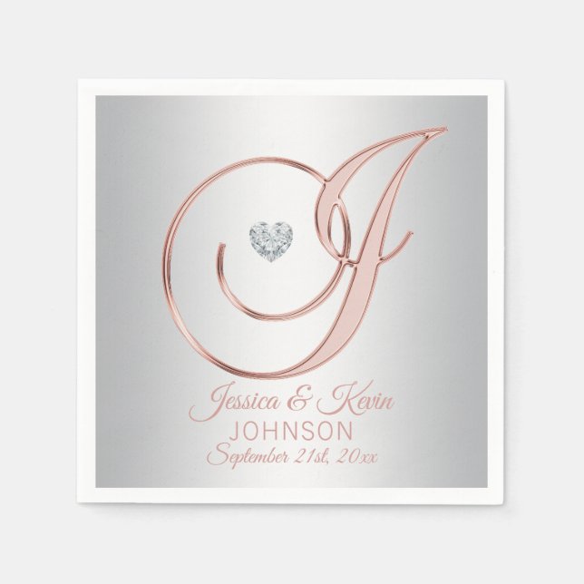 Servilleta De Papel Elegante Personalizado Rosa de oro Gris plateado B (Anverso)