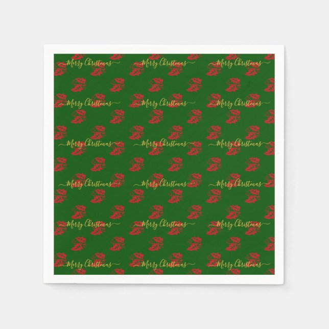 Servilleta De Papel Elegante Personalizado verde Navidades Holly Paper (Anverso)