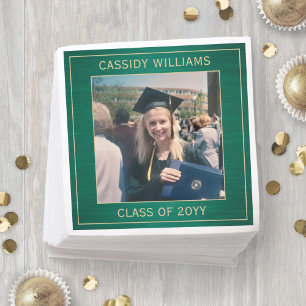 Servilleta De Papel Elegante Photo Green & Gold Modern Graduation Part