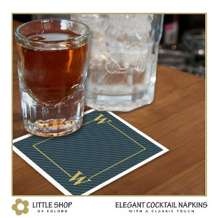 Servilleta De Papel Elegante Pinstripe de Oro Negro Monogramado