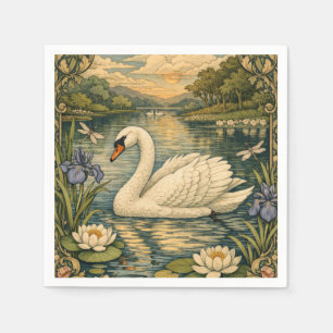 Servilleta De Papel Elegante pintura de cisne blanco al acuarela vinta