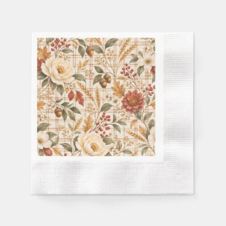 Servilleta De Papel Elegante Plaid Floral de Otoño para Acción de Grac