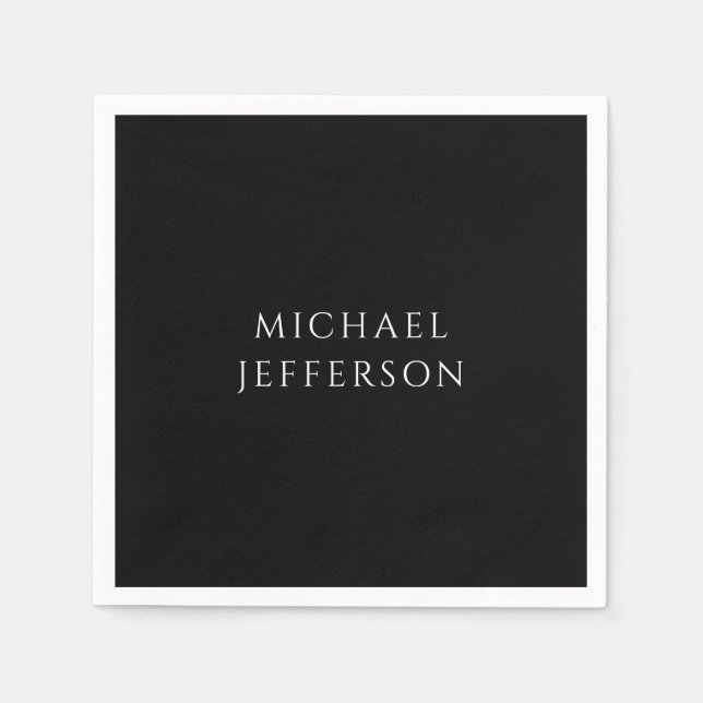 Servilleta De Papel Elegante Plano Negro Blanco Personalizado (Anverso)