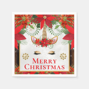Servilleta De Papel Elegante Poinsettia de Unicornio Feliz Navidad