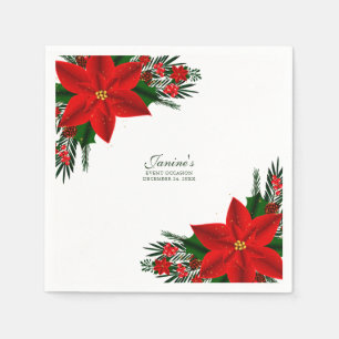 Servilleta De Papel Elegante Poinsettia Floral Rojo Pine Greeneraves