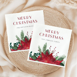 Servilleta De Papel Elegante Poinsettia Roja Feliz Navidad