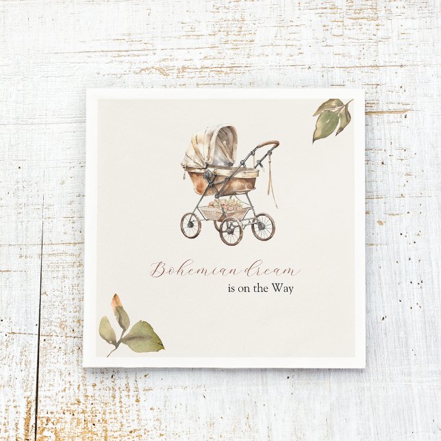 Servilleta De Papel Elegante portaequipajes de época que deja al pasto (Stylish Vintage Carriage Leaves Pastel Neutral Napkins)
