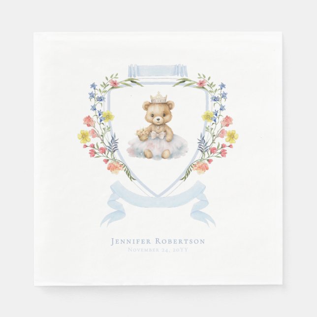 Servilleta De Papel Elegante Princesa Bear Real Baby Shower (Anverso)