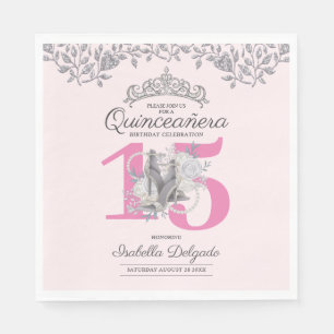 Servilleta De Papel Elegante Princesa Quinceanera Rosa 15 Años