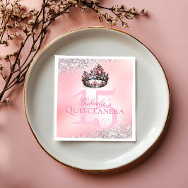 Servilleta De Papel Elegante Princesa Rosa Corona Quinceanera