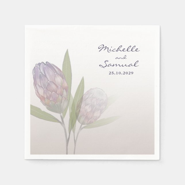 Servilleta De Papel Elegante Protea Floral Purple Beige Bodas Napkins (Anverso)