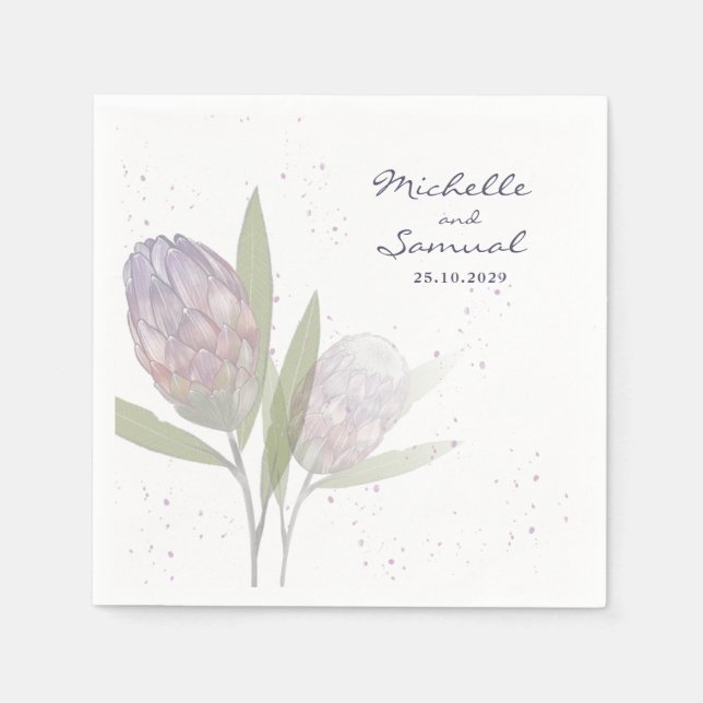Servilleta De Papel Elegante Protea Floral Purple Beige Bodas Napkins (Anverso)