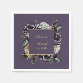 Servilleta De Papel Elegante Purple Dark Floral Fall Wedding