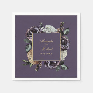 Servilleta De Papel Elegante Purple Dark Floral Fall Wedding