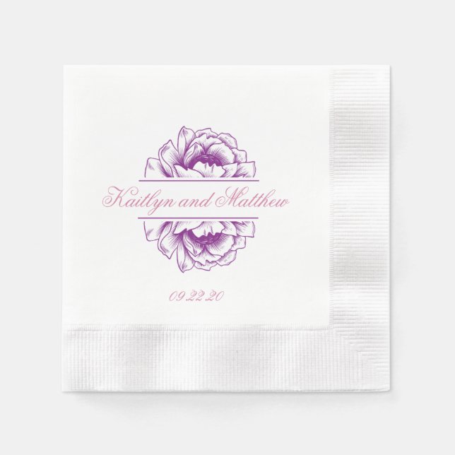 Servilleta De Papel Elegante Purple Pur Boda Floral (Anverso)
