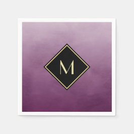 Servilleta De Papel Elegante Púrpura Cepillado Con Monograma De Oro Si