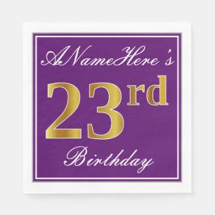 Servilleta De Papel Elegante púrpura, Faux Gold 23 cumpleaños + nombre