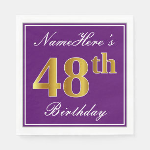 Servilleta De Papel Elegante púrpura, Faux Gold 48 cumpleaños + nombre
