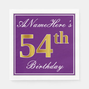 Servilleta De Papel Elegante púrpura, Faux Gold 54th Birthday + Nombr
