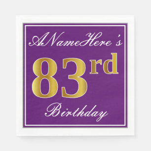 Servilleta De Papel Elegante púrpura, Faux Gold 83 cumpleaños + nombre