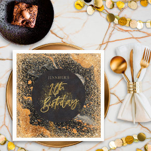 Servilleta De Papel Elegante Purpurina 16º cumpleaños negro y oro