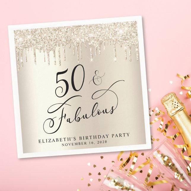 Servilleta De Papel Elegante Purpurina de Oro 50 cumpleaños (Subido por el creador)