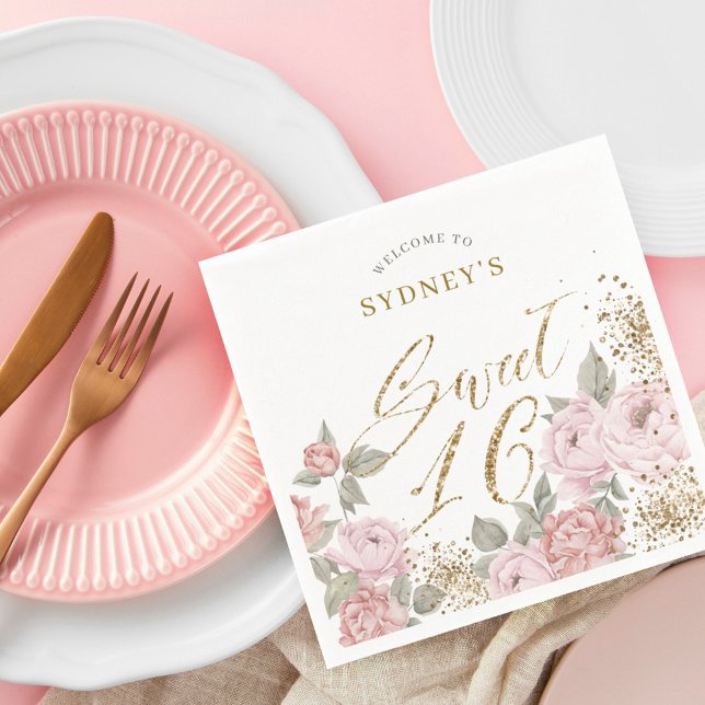 Servilleta De Papel Elegante Purpurina de oro Peony Florals Dulce 16 F (Subido por el creador)