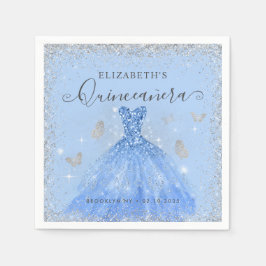Servilleta De Papel Elegante Purpurina Dusty Blue Silver Gown Quinceañ