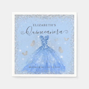 Servilleta De Papel Elegante Purpurina Dusty Blue Silver Gown Quinceañ