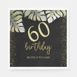 Servilleta De Papel Elegante Purpurina Gold Palm Calligraphy Cumpleaño